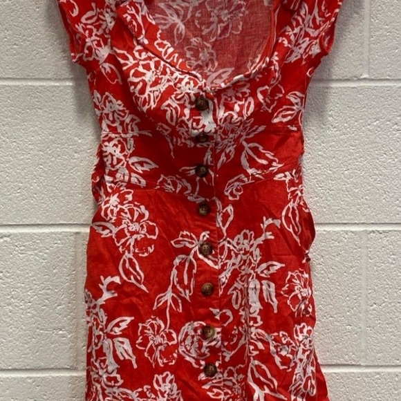 Free People Red White Floral‎ Button Front Mini Dress Size 0 - Picture 1 of 7
